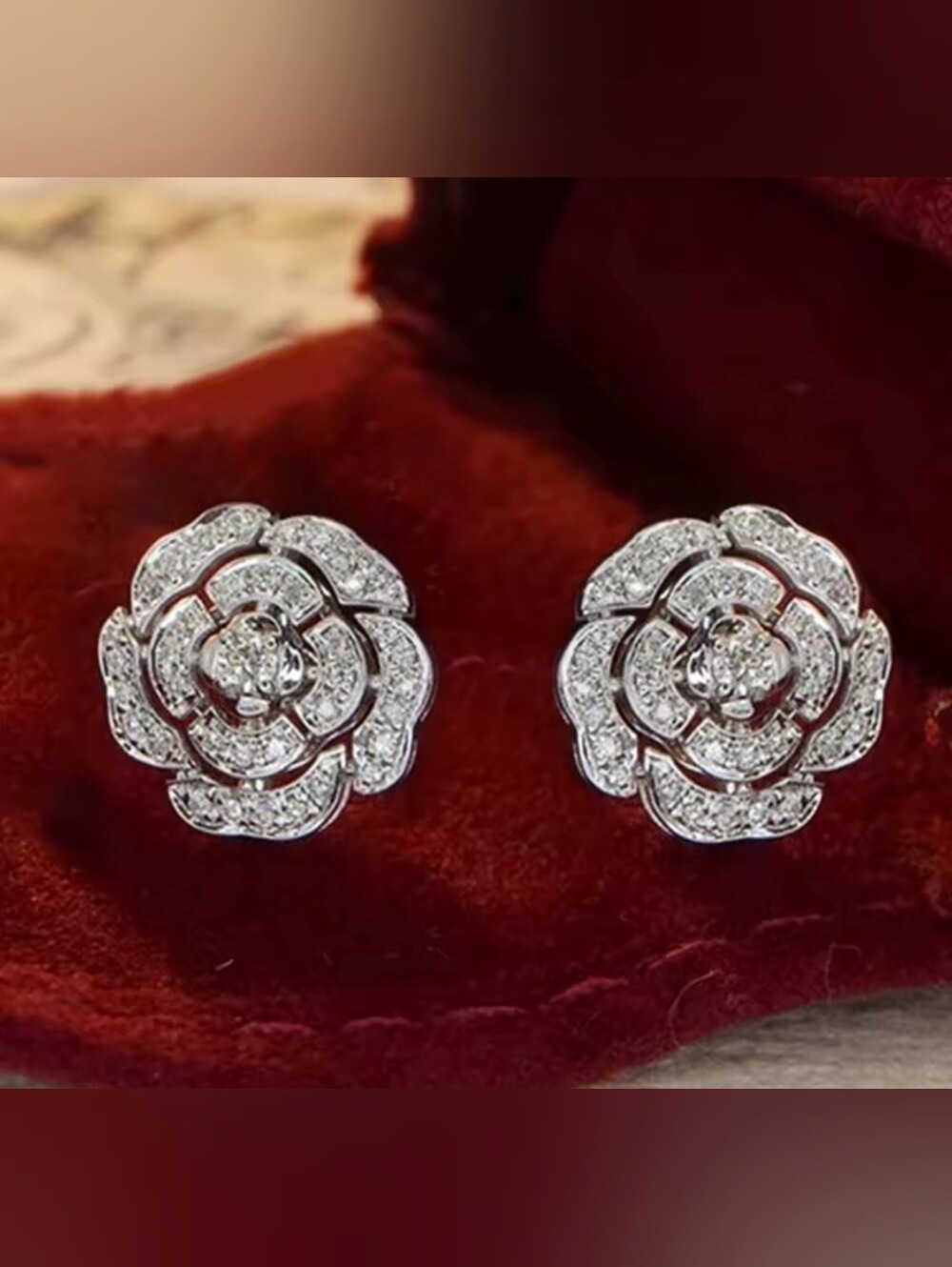White Rhodium Tourmaline Pavé Stud Earrings - Picture 4 of 5